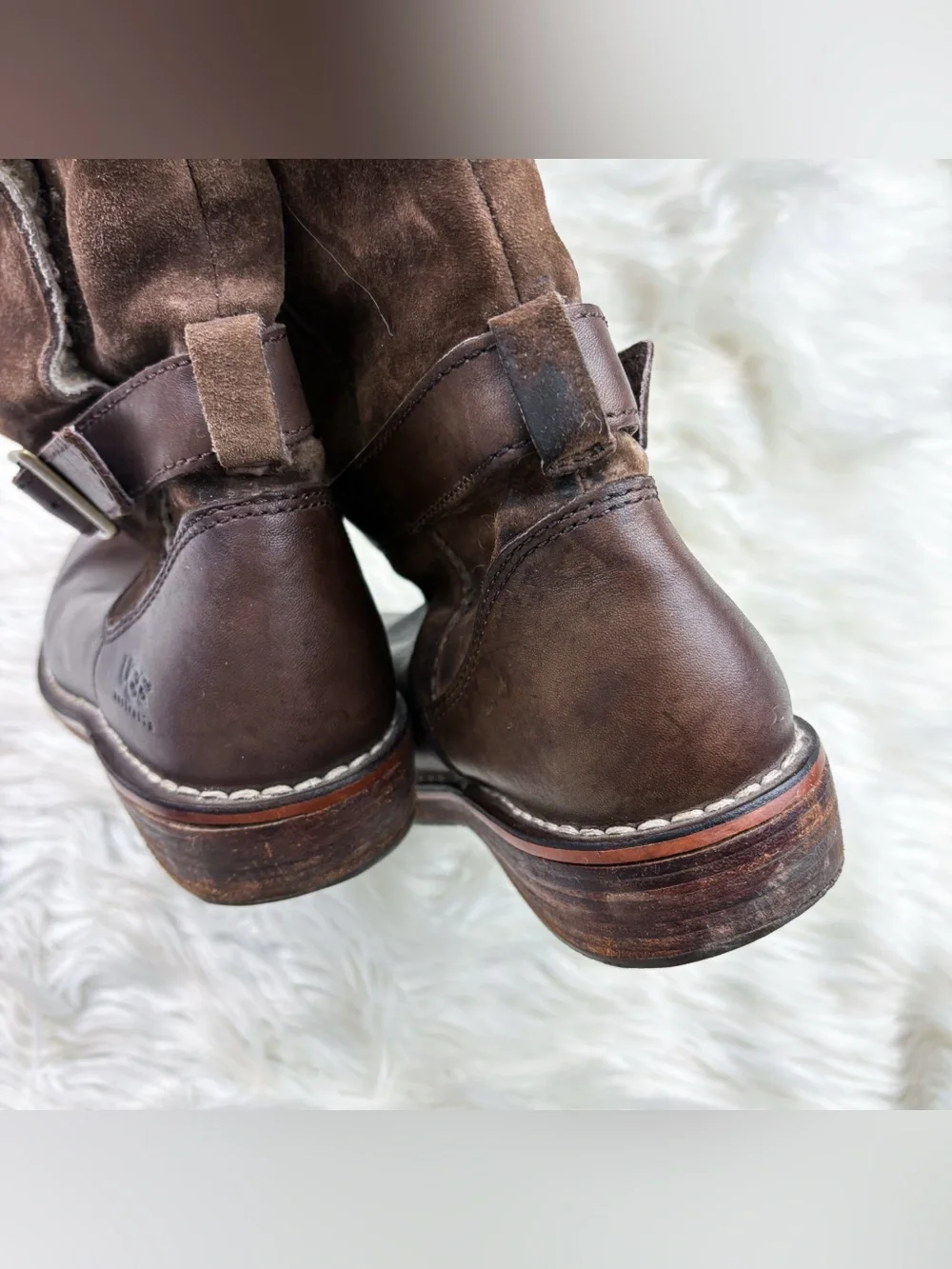UGG Dunwich Shearling Sherpa Lined Suede Leather Tall Riding Boots Winter Brown